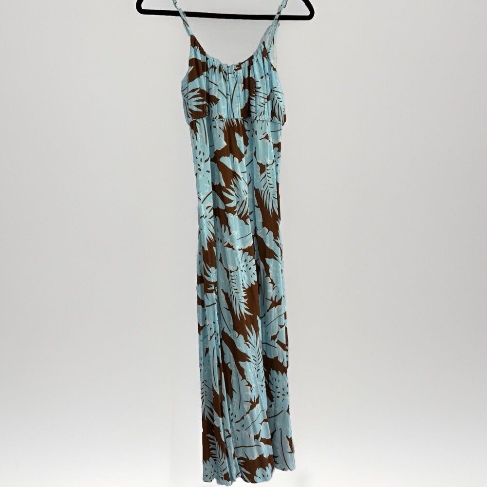 MINKPINK Dress Size Large Midi Tropical Spaghetti Strap Blue Brown